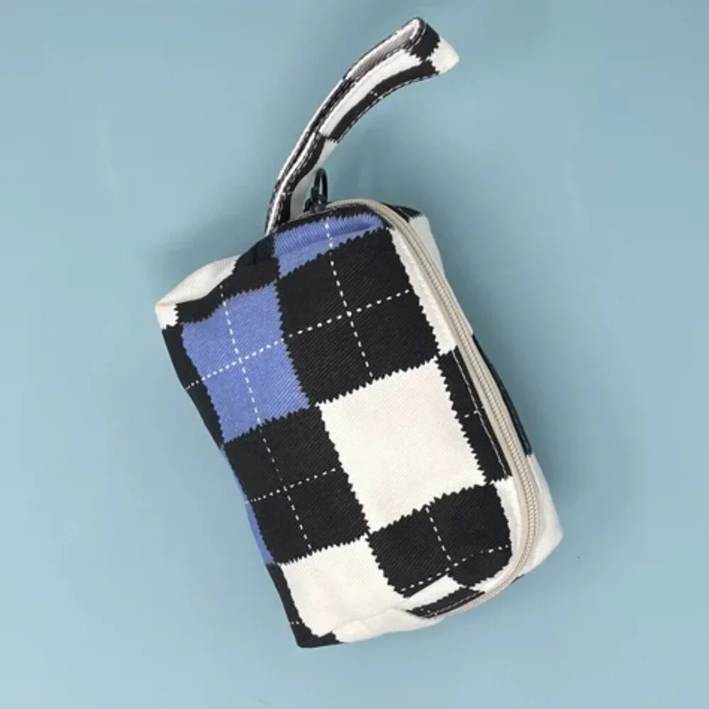 NWT Canvas Zippered Blue Patchwork Makeup Clutch
